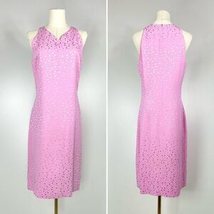 90s Versus Giani Versace Polka Dot Jacquard Pink Shift Dress IT44/US8 Preppy Mod